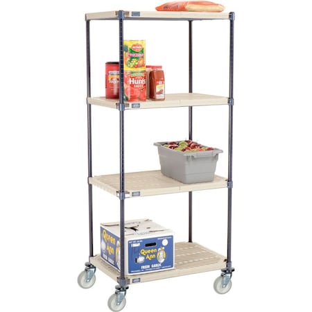 Global Equipment Nexelite reg   Vented Plastic Mat Shelf Truck, 30"L x 18"W x 80"H, Polyurethane Swivel Casters C18307PPM